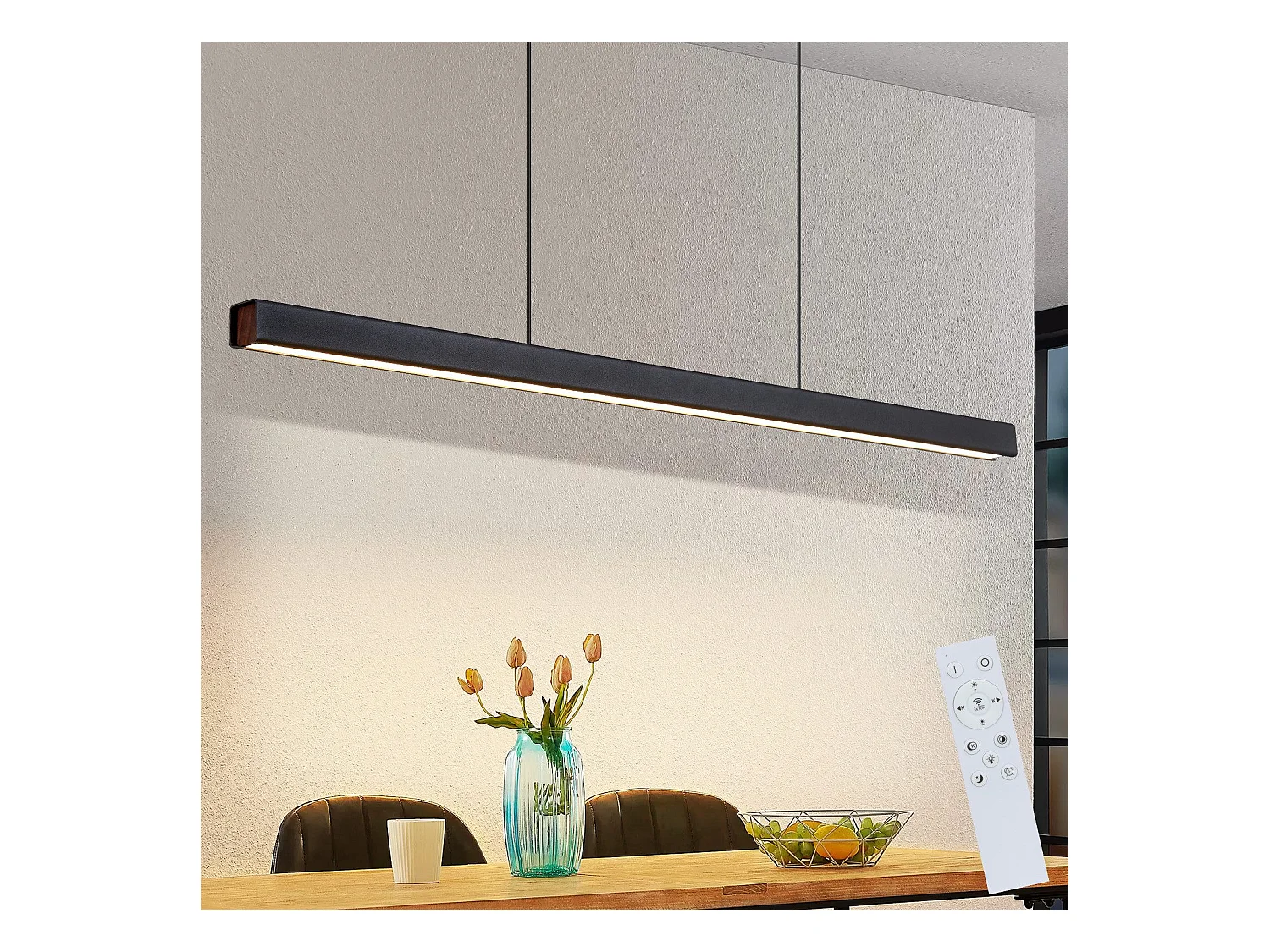 NETTLIFE Lampa wisząca LED Jadalnia Czarna Liniowa Ściemnialna z Pilotem 108CM 37W Nowoczesna CCT