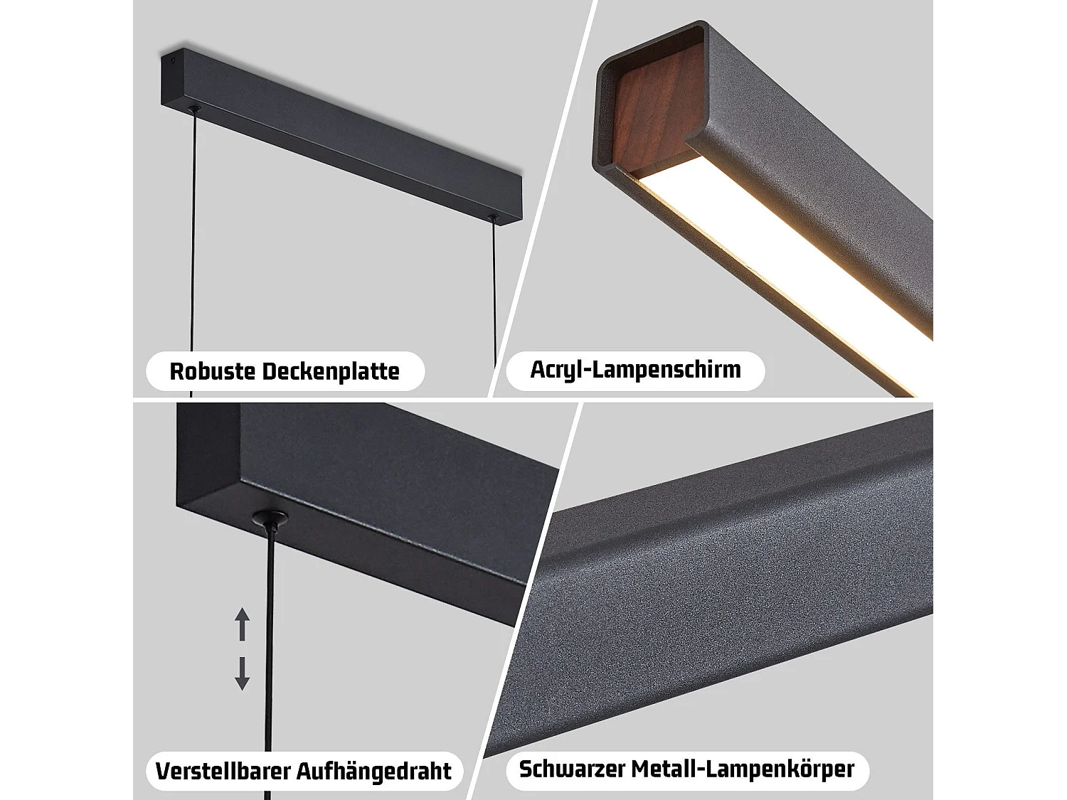 NETTLIFE Lampa wisząca LED Jadalnia Czarna Liniowa Ściemnialna z Pilotem 108CM 37W Nowoczesna CCT