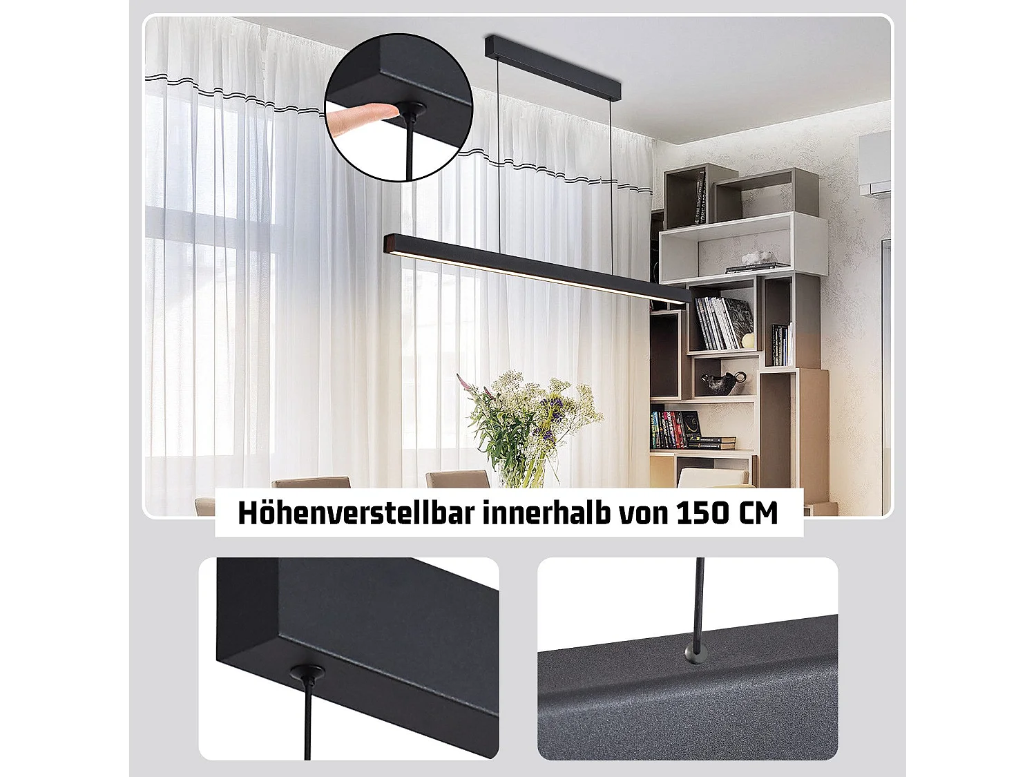 NETTLIFE Suspension LED Salle à manger Noir Linéaire Dimmable avec Télécommande 108CM 37W Moderne CCT