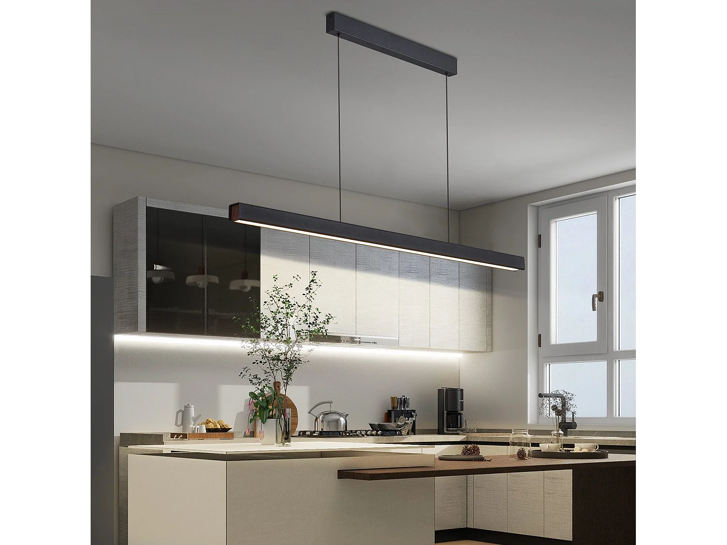 NETTLIFE Suspension LED Salle à manger Noir Linéaire Dimmable avec Télécommande 108CM 37W Moderne CCT