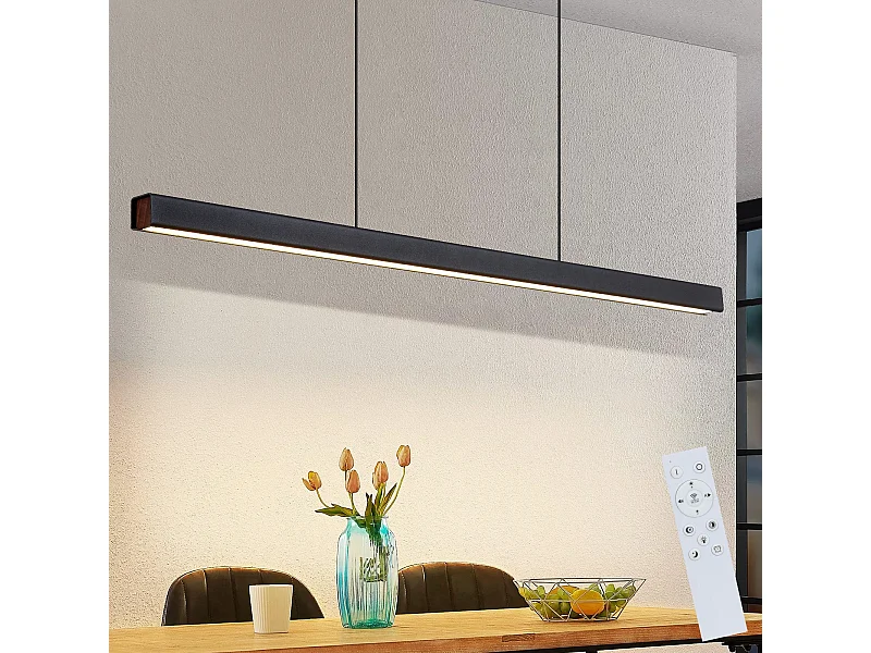 Lámpara colgante LED NETTLIFE para comedor, color negro, regulable linealmente con control remoto, 108 cm, 37 W, moderna, CCT