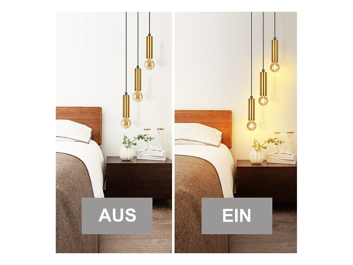 NETTLIFE Lampe suspendue 3 ampoules suspension dorée E27 lampe de salle à manger industrielle table à manger en métal