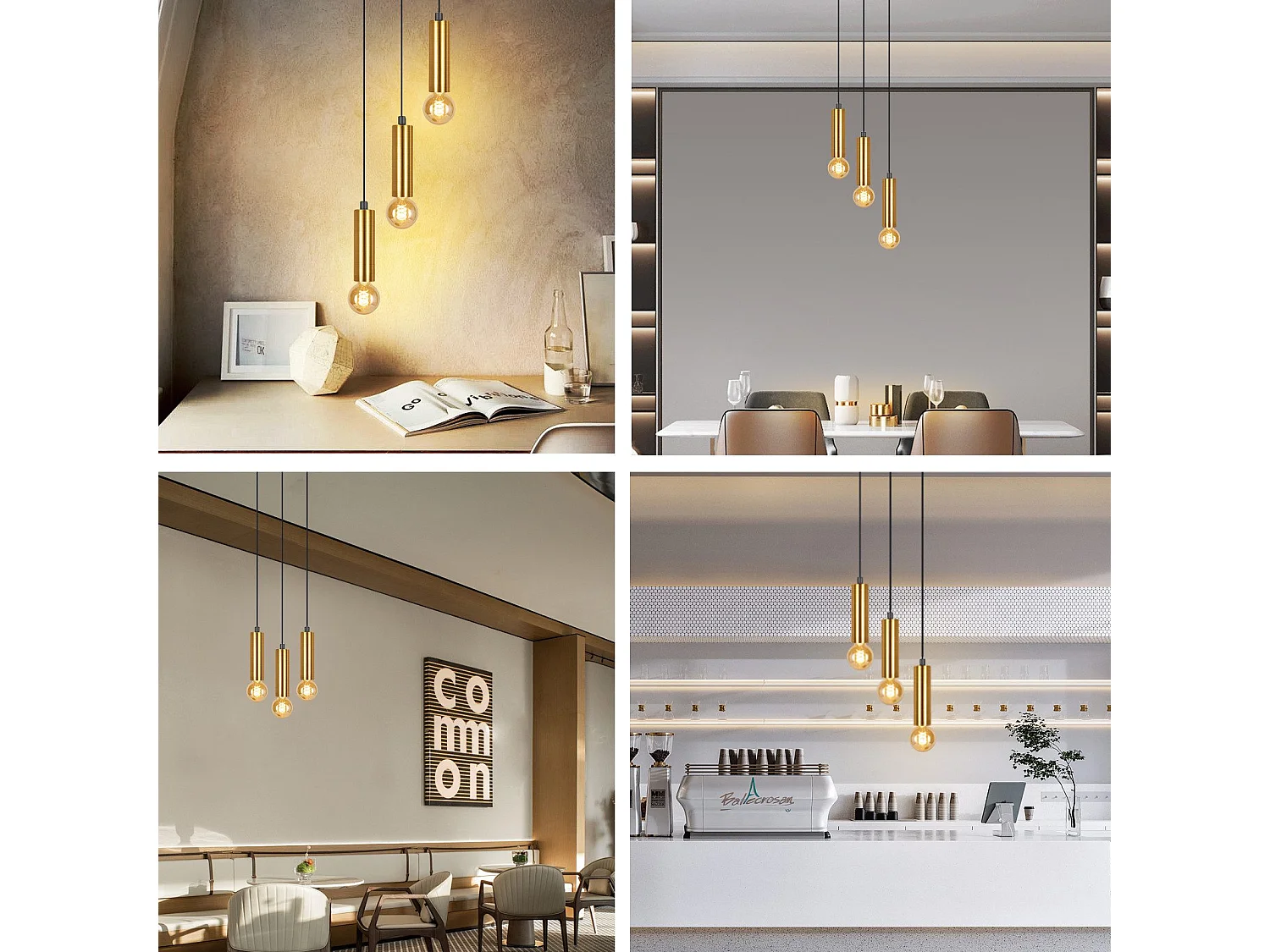 NETTLIFE Lampe suspendue 3 ampoules suspension dorée E27 lampe de salle à manger industrielle table à manger en métal