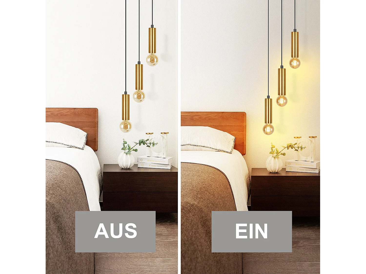 NETTLIFE Pendelleuchte 3 Flammig Gold Hängelampe E27 Industrial Esszimmerlampe Metall Esstisch