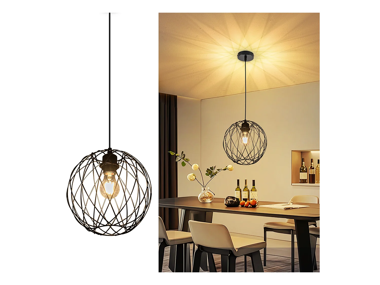 NETTLIFE Lampe suspendue noire ronde - Lampe suspendue vintage E27 Lampe suspendue rétro industrielle lampe de table