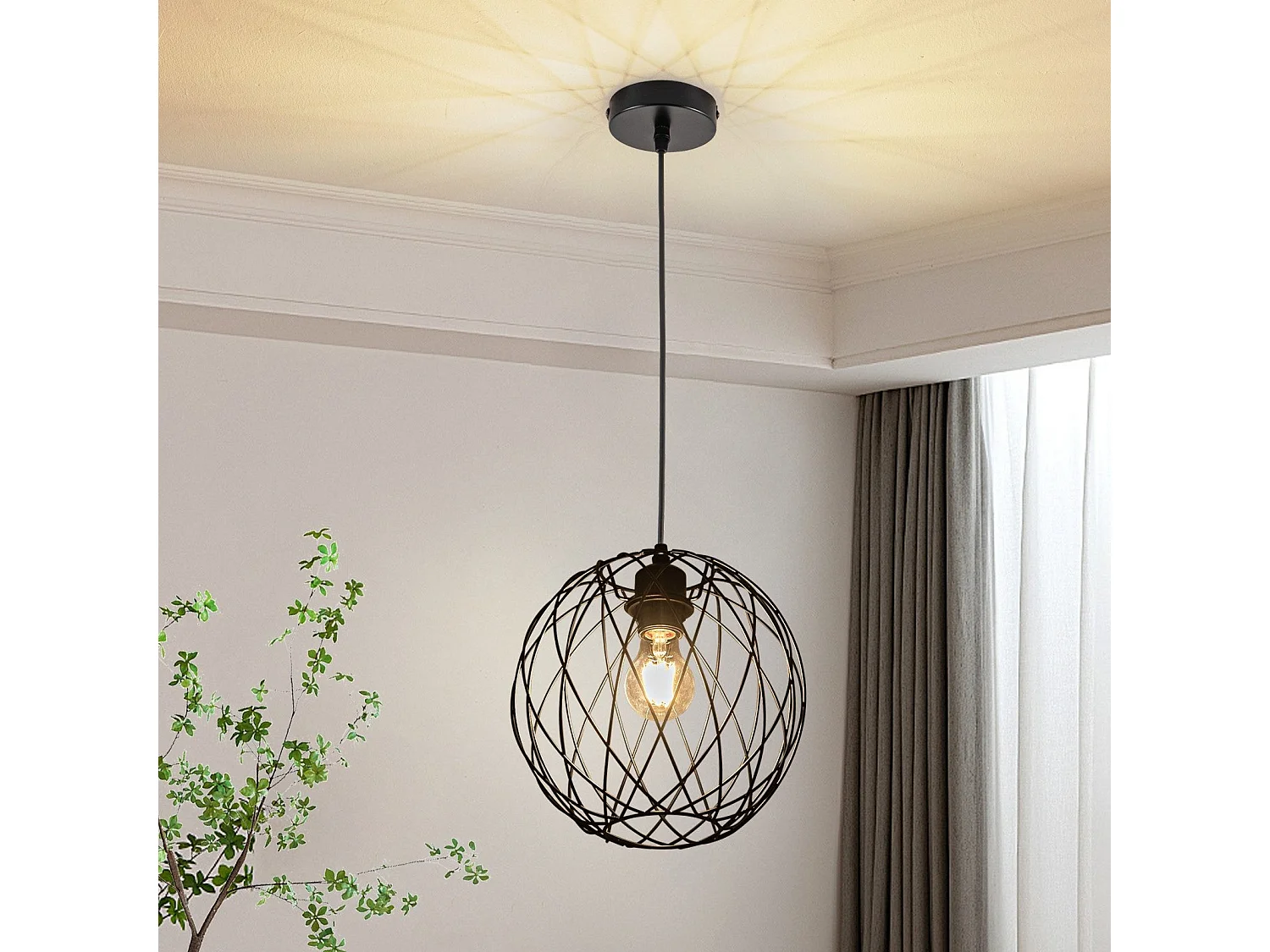 NETTLIFE Ronde Zwarte Hanglamp - Vintage Hanglamp E27 Industriële Retro Hanglamp Tafellamp