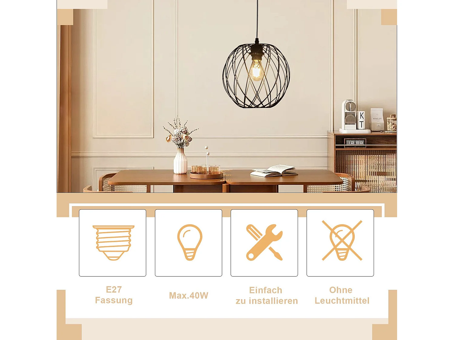 NETTLIFE Lampe suspendue noire ronde - Lampe suspendue vintage E27 Lampe suspendue rétro industrielle lampe de table