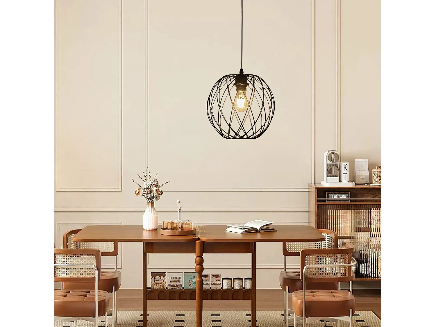 NETTLIFE Lampe suspendue noire ronde - Lampe suspendue vintage E27 Lampe suspendue rétro industrielle lampe de table