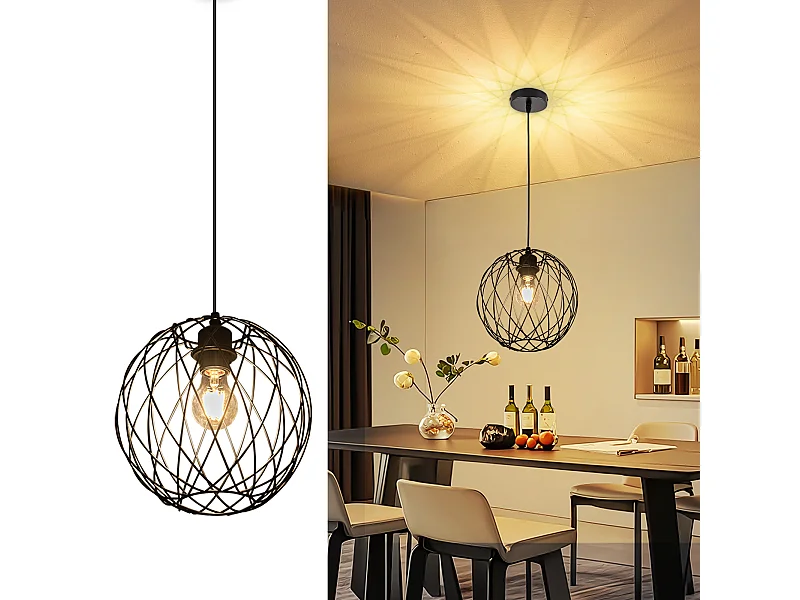 NETTLIFE Lampe suspendue noire ronde - Lampe suspendue vintage E27 Lampe suspendue rétro industrielle lampe de table
