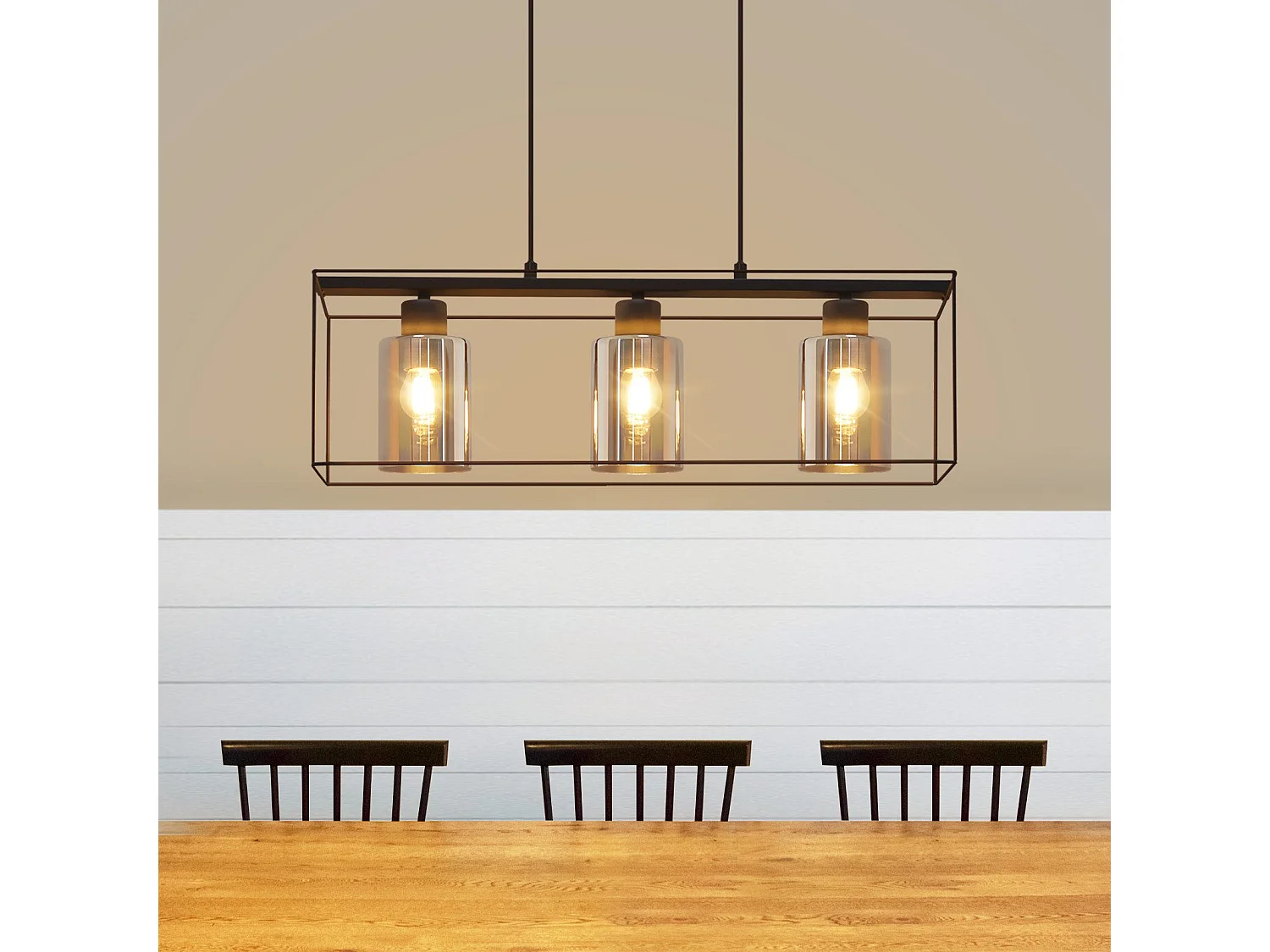 NETTLIFE Lampe à suspension noire 3 flammes en verre vintage E27 lampe à suspension réglable en hauteur