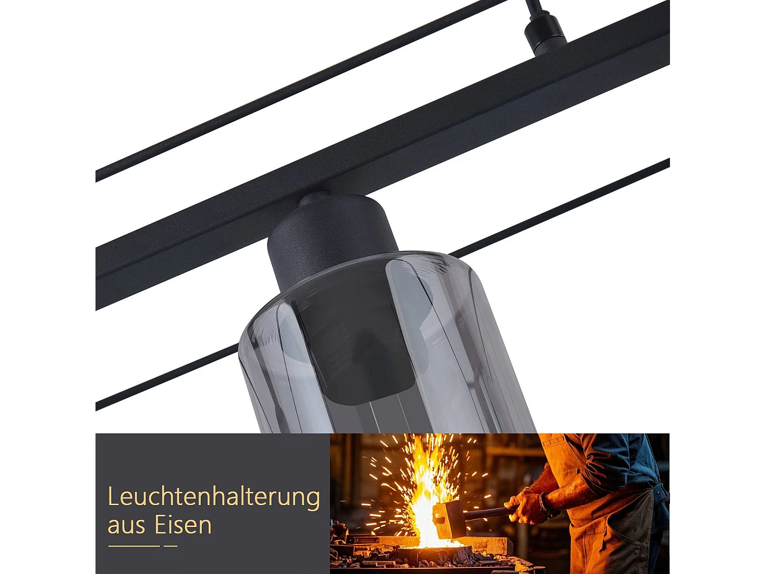 NETTLIFE Lampe à suspension noire 3 flammes en verre vintage E27 lampe à suspension réglable en hauteur