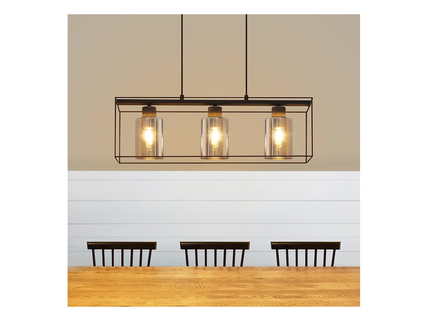 NETTLIFE Lampe à suspension noire 3 flammes en verre vintage E27 lampe à suspension réglable en hauteur