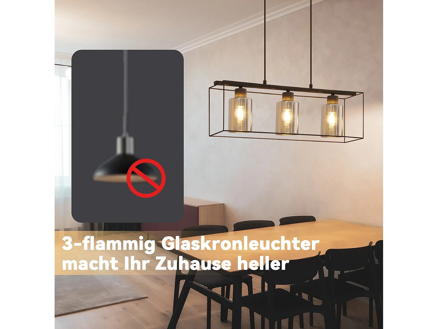 NETTLIFE Lampe à suspension noire 3 flammes en verre vintage E27 lampe à suspension réglable en hauteur