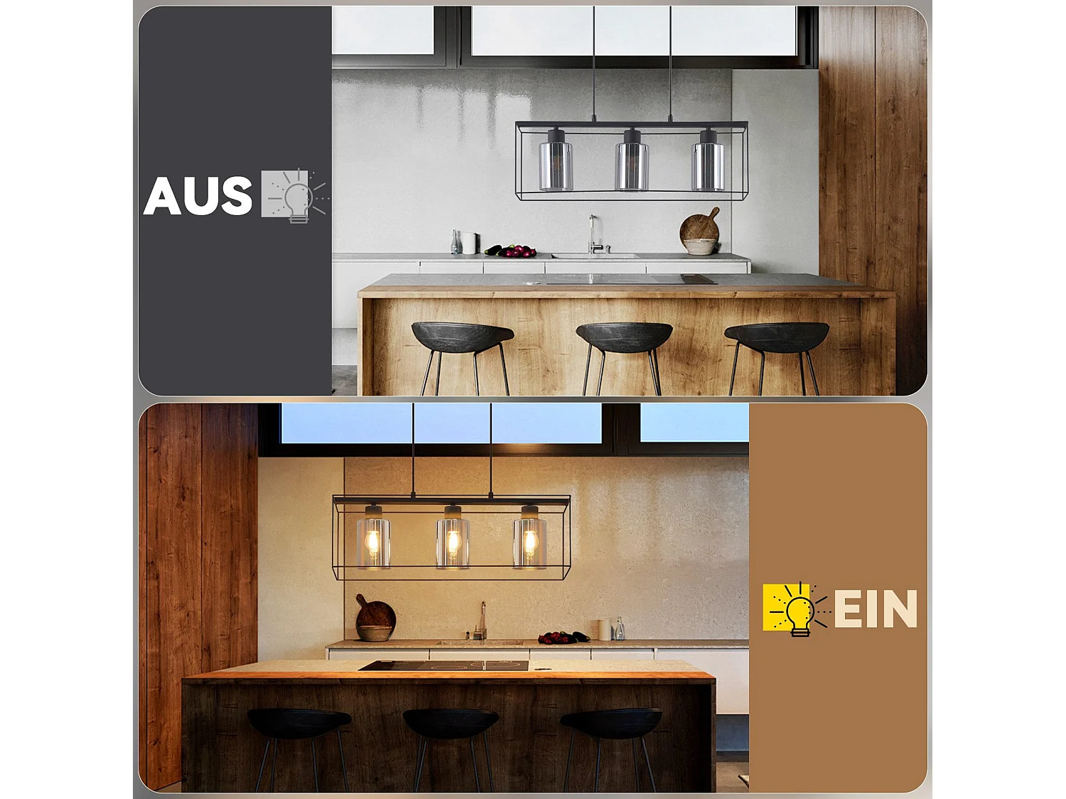 NETTLIFE Lampe à suspension noire 3 flammes en verre vintage E27 lampe à suspension réglable en hauteur