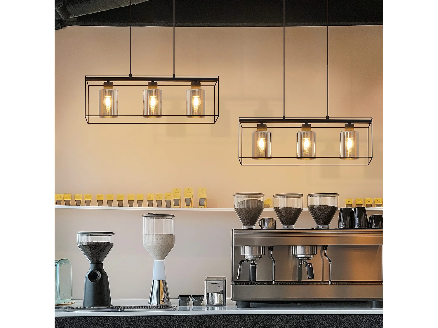 NETTLIFE Lampe à suspension noire 3 flammes en verre vintage E27 lampe à suspension réglable en hauteur