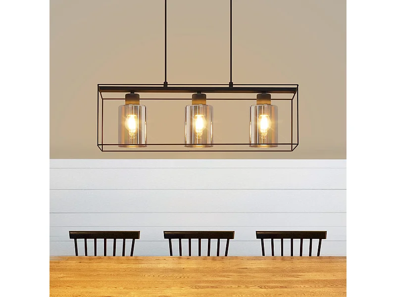 NETTLIFE Zwarte Hanglamp 3 Vlammen Vintage Glas E27 Hoogte Verstelbare Hanglamp