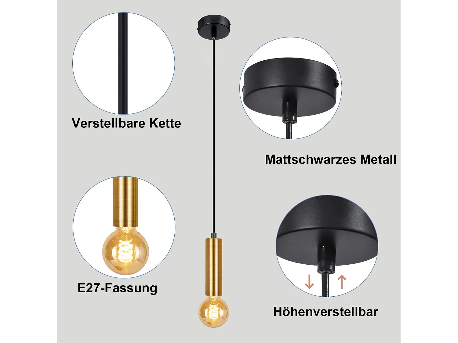 NETTLIFE Lampa wisząca do jadalni 1 żarówka Lampa wisząca E27 Industrialna lampa wisząca