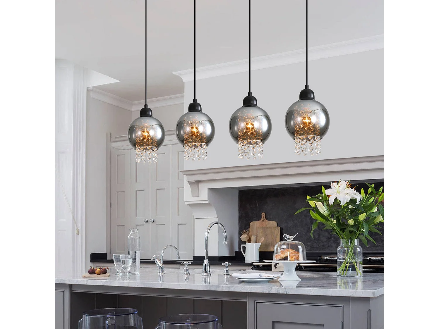 Zwarte kristallen eettafel hanglamp E27 moderne hanglamp voor woonkamer