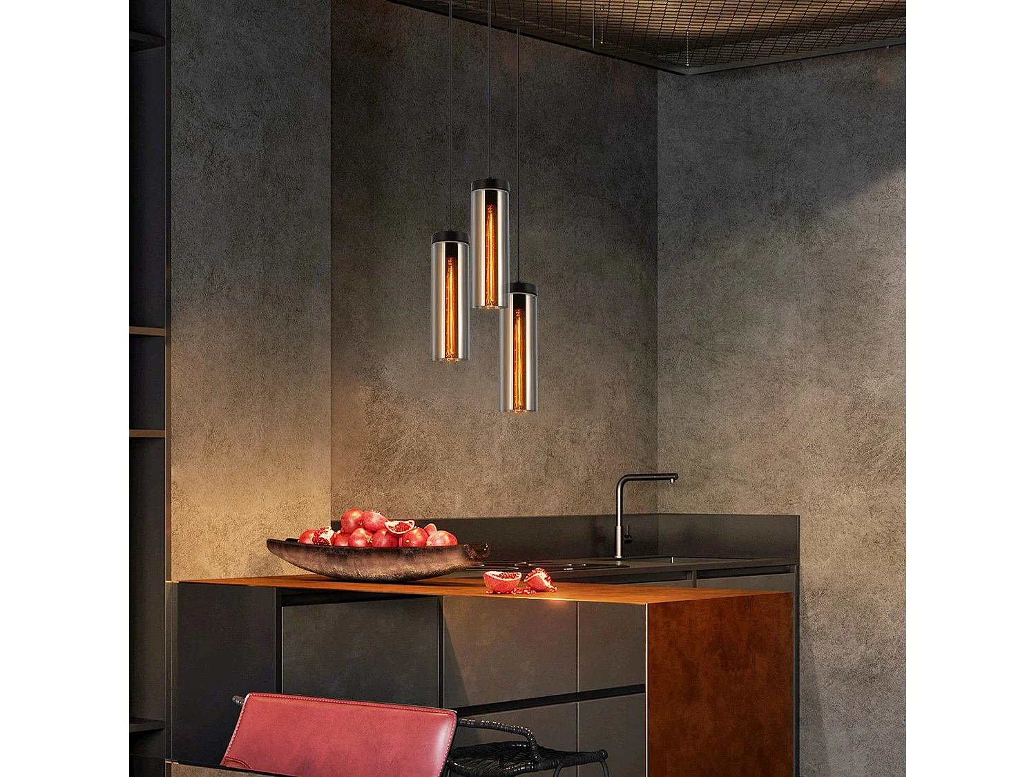 Lampe à Suspension Pour Table à Manger En Verre Noir Mat Rétro 3 Flammes E27