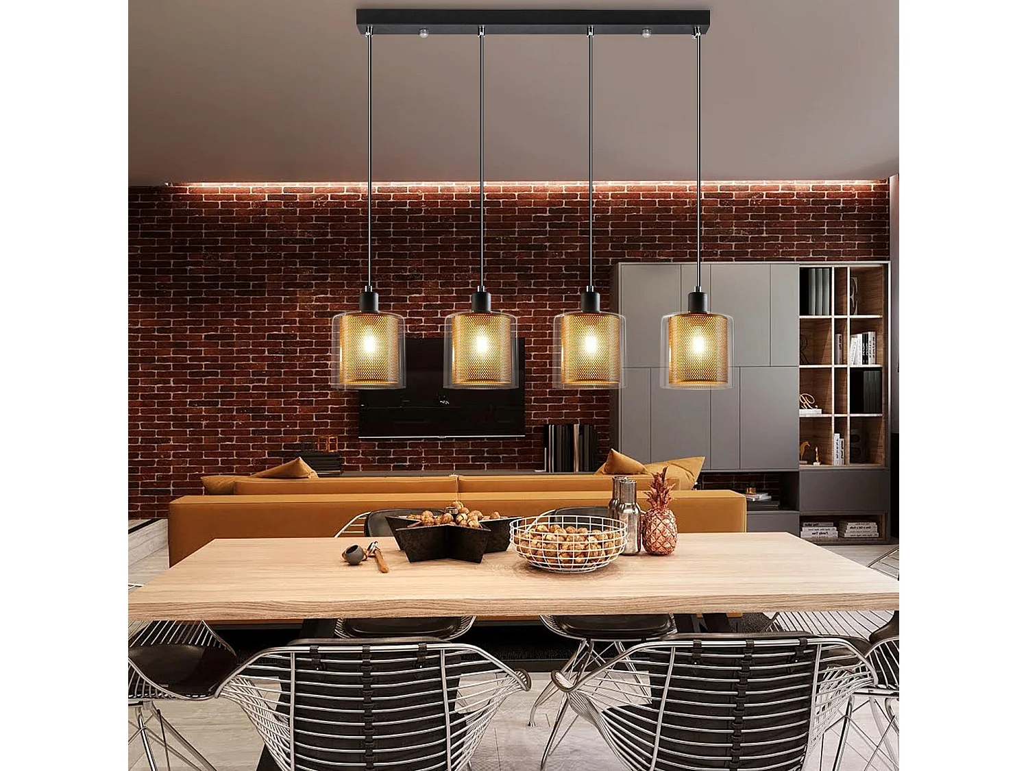 NETTLIFE Suspension salon doré lampe suspendue vintage 3 ampoules E14 verre industriel HAUTEUR RÉGLABLE