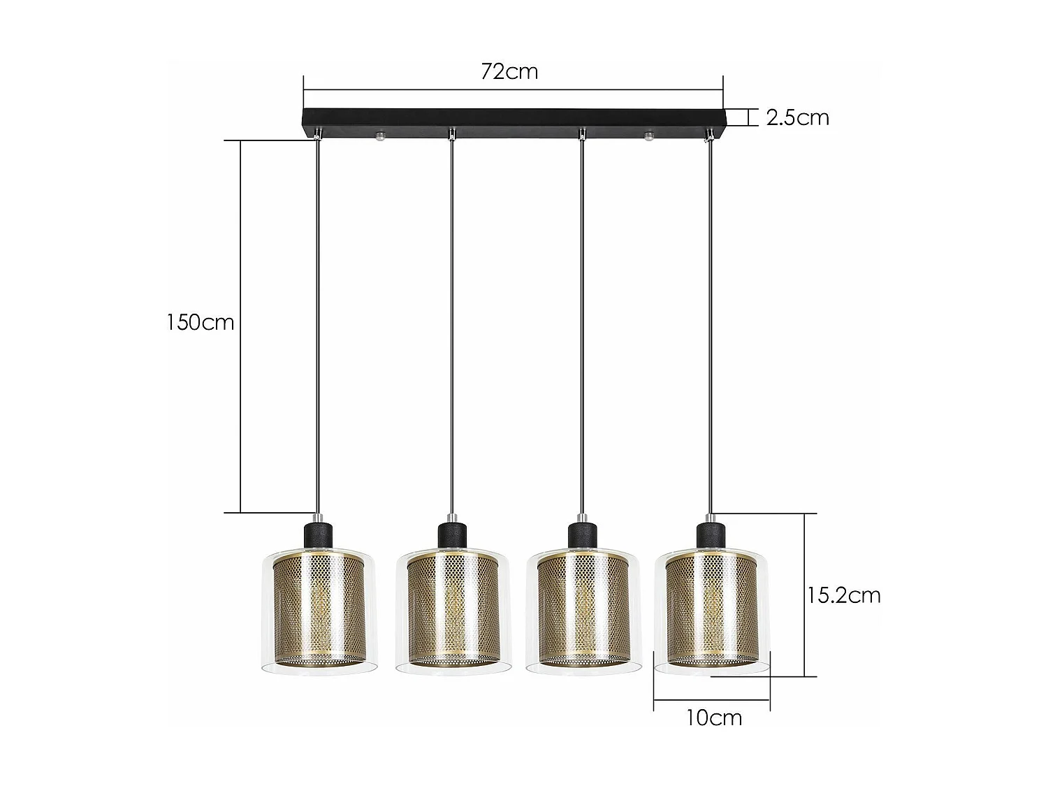 NETTLIFE Suspension salon doré lampe suspendue vintage 3 ampoules E14 verre industriel HAUTEUR RÉGLABLE