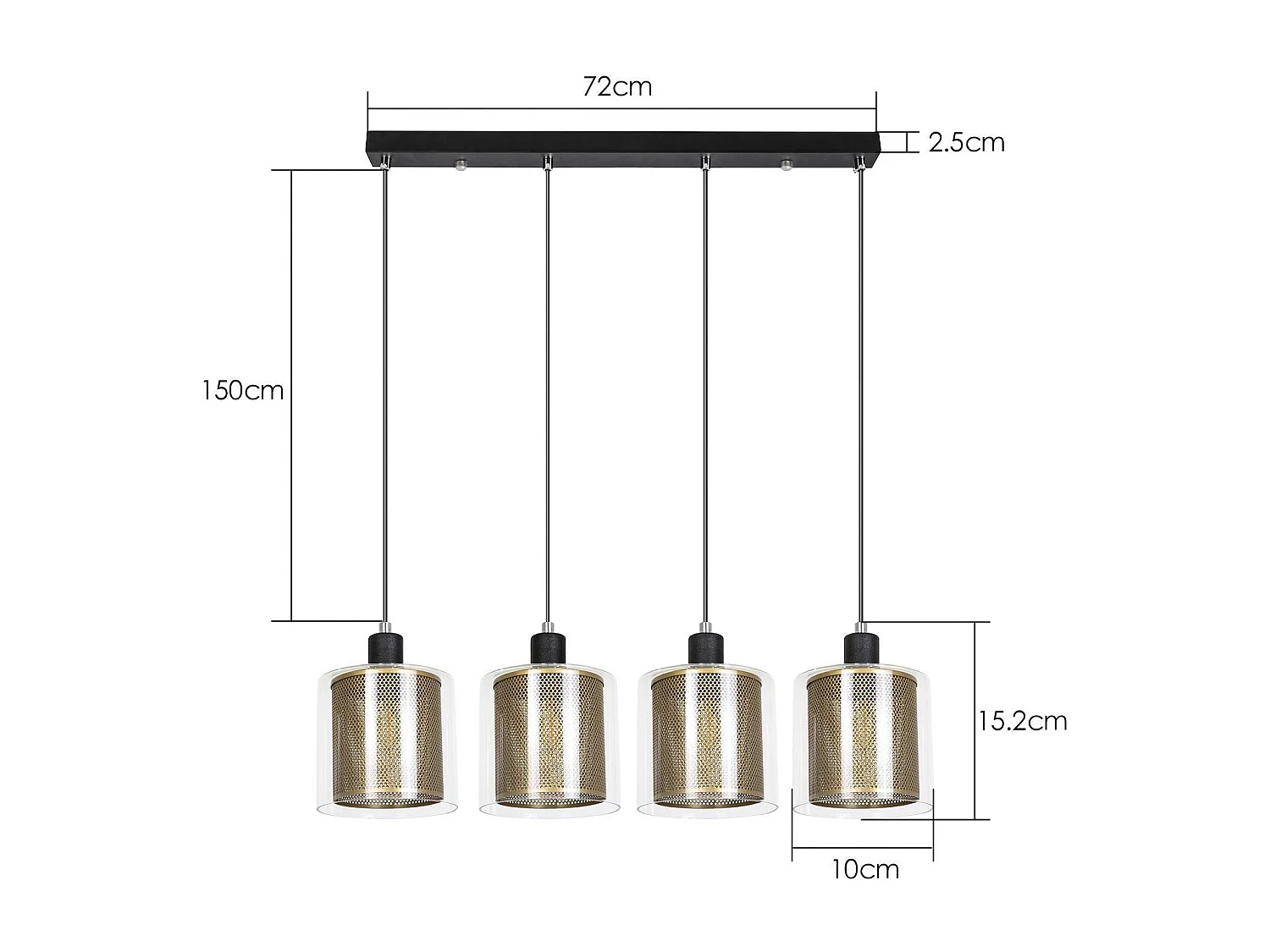 NETTLIFE Suspension salon doré lampe suspendue vintage 3 ampoules E14 verre industriel HAUTEUR RÉGLABLE