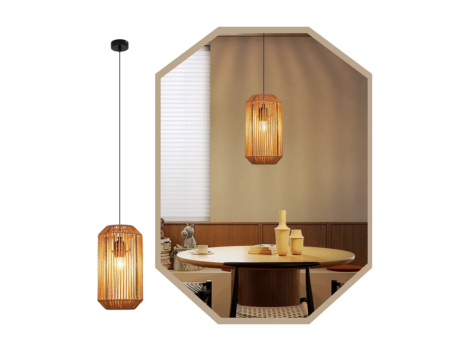 NETTLIFE Vintage Esstisch Pendelleuchte 1 flammig Hanfseil Laterne Design E27 Esszimmerlampe