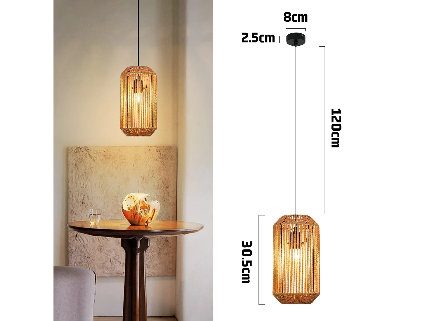 NETTLIFE Vintage Esstisch Pendelleuchte 1 flammig Hanfseil Laterne Design E27 Esszimmerlampe