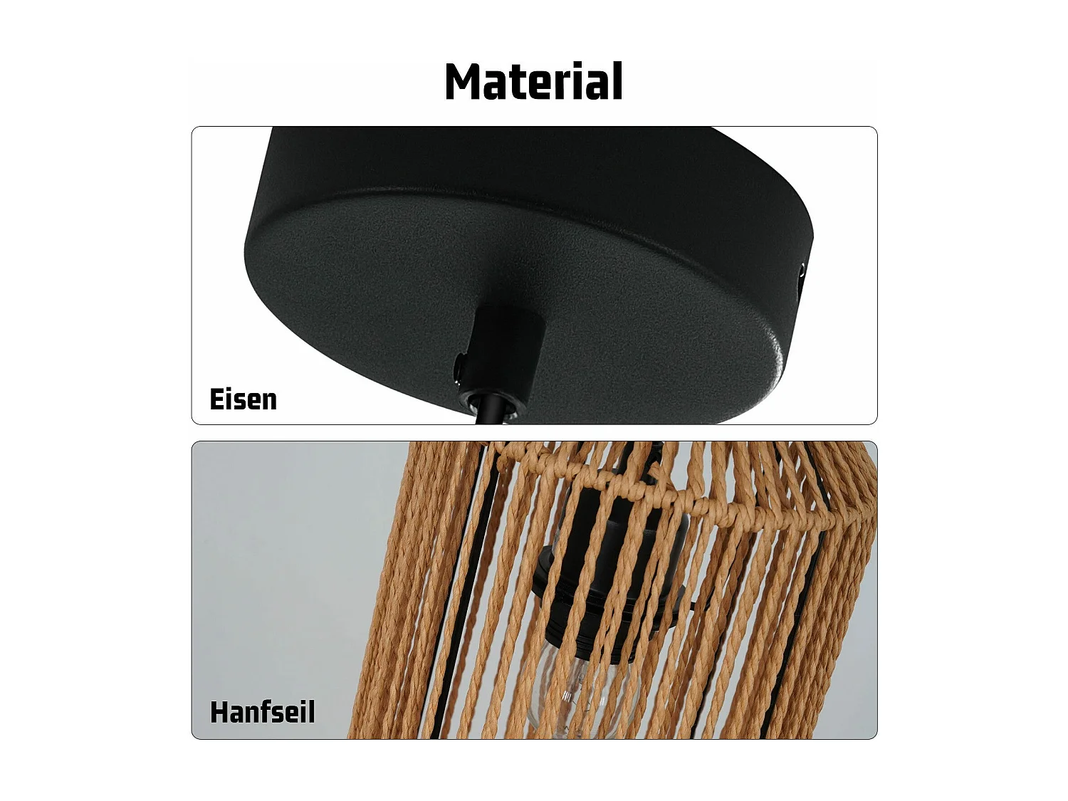 NETTLIFE Vintage Esstisch Pendelleuchte 1 flammig Hanfseil Laterne Design E27 Esszimmerlampe