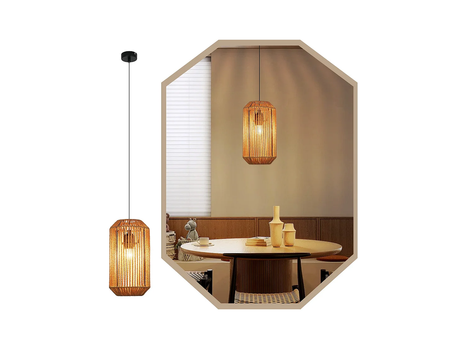 NETTLIFE Suspension table à manger vintage 1 ampoule corde de chanvre lanterne design E27 lampe de salle à manger
