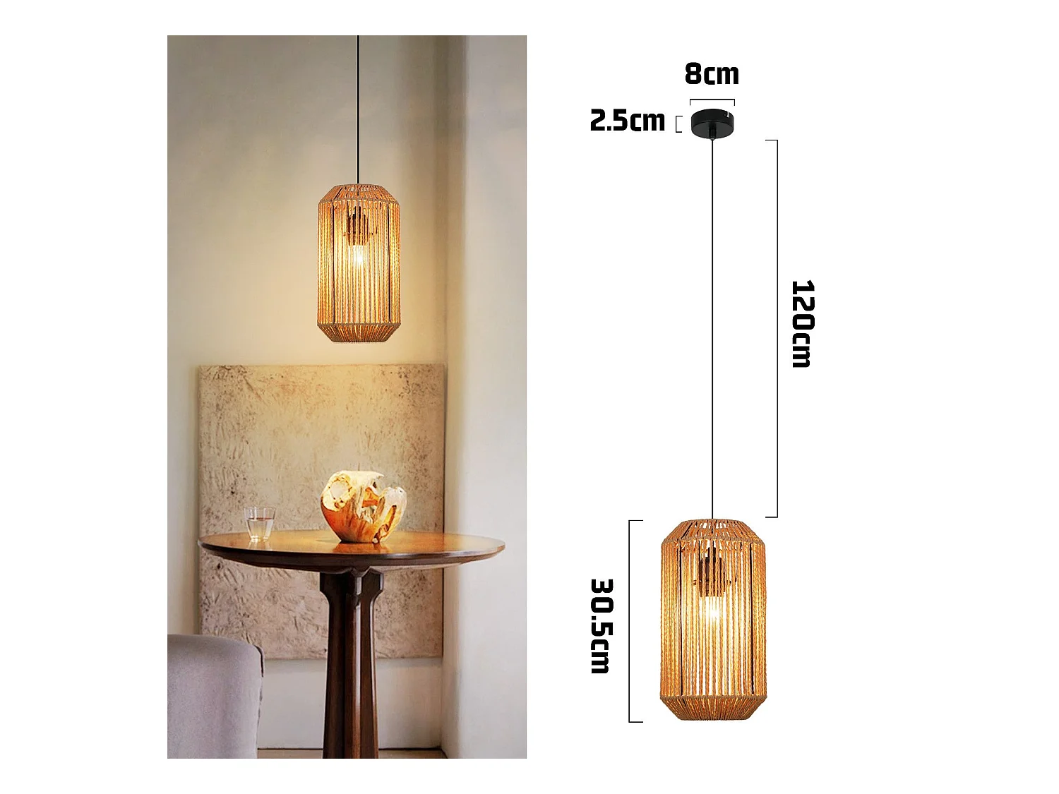 NETTLIFE Suspension table à manger vintage 1 ampoule corde de chanvre lanterne design E27 lampe de salle à manger
