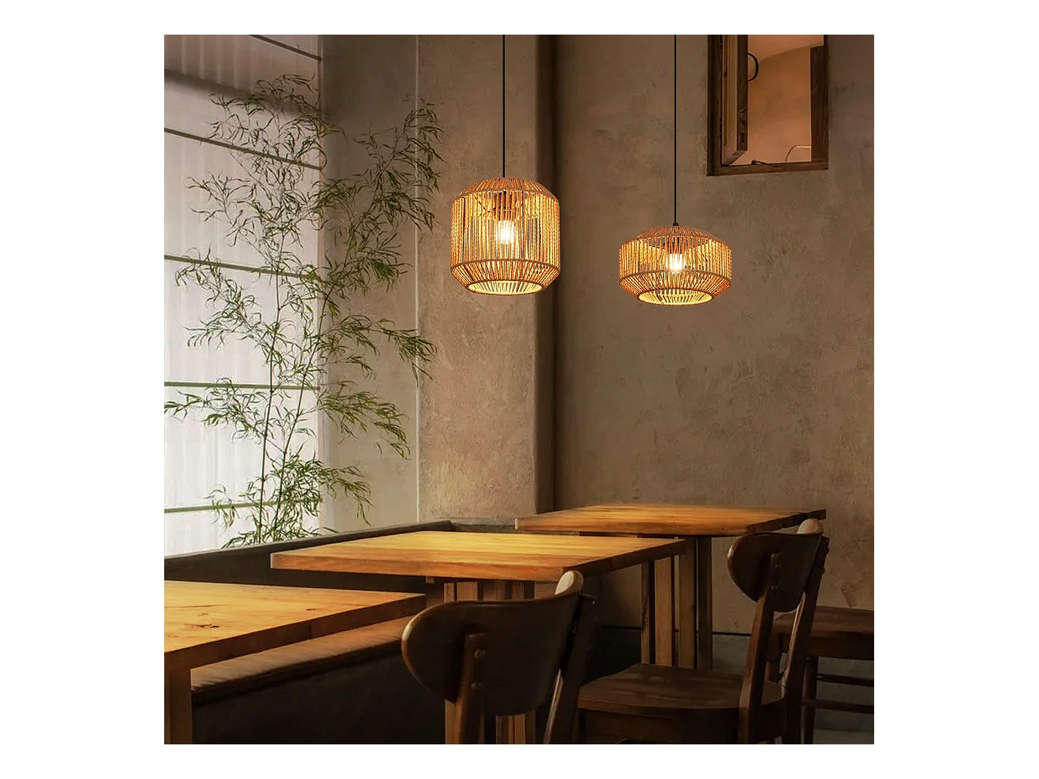 NETTLIFE Suspension table à manger vintage 1 ampoule corde de chanvre lanterne design E27 lampe de salle à manger