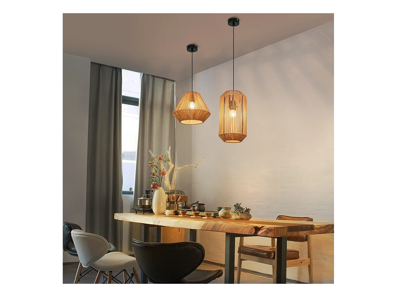 NETTLIFE Suspension table à manger vintage 1 ampoule corde de chanvre lanterne design E27 lampe de salle à manger