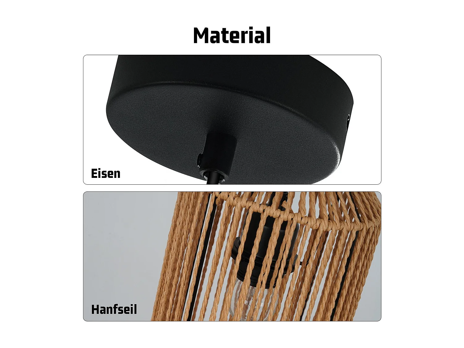 NETTLIFE Vintage Esstisch Pendelleuchte 1 flammig Hanfseil Laterne Design E27 Esszimmerlampe