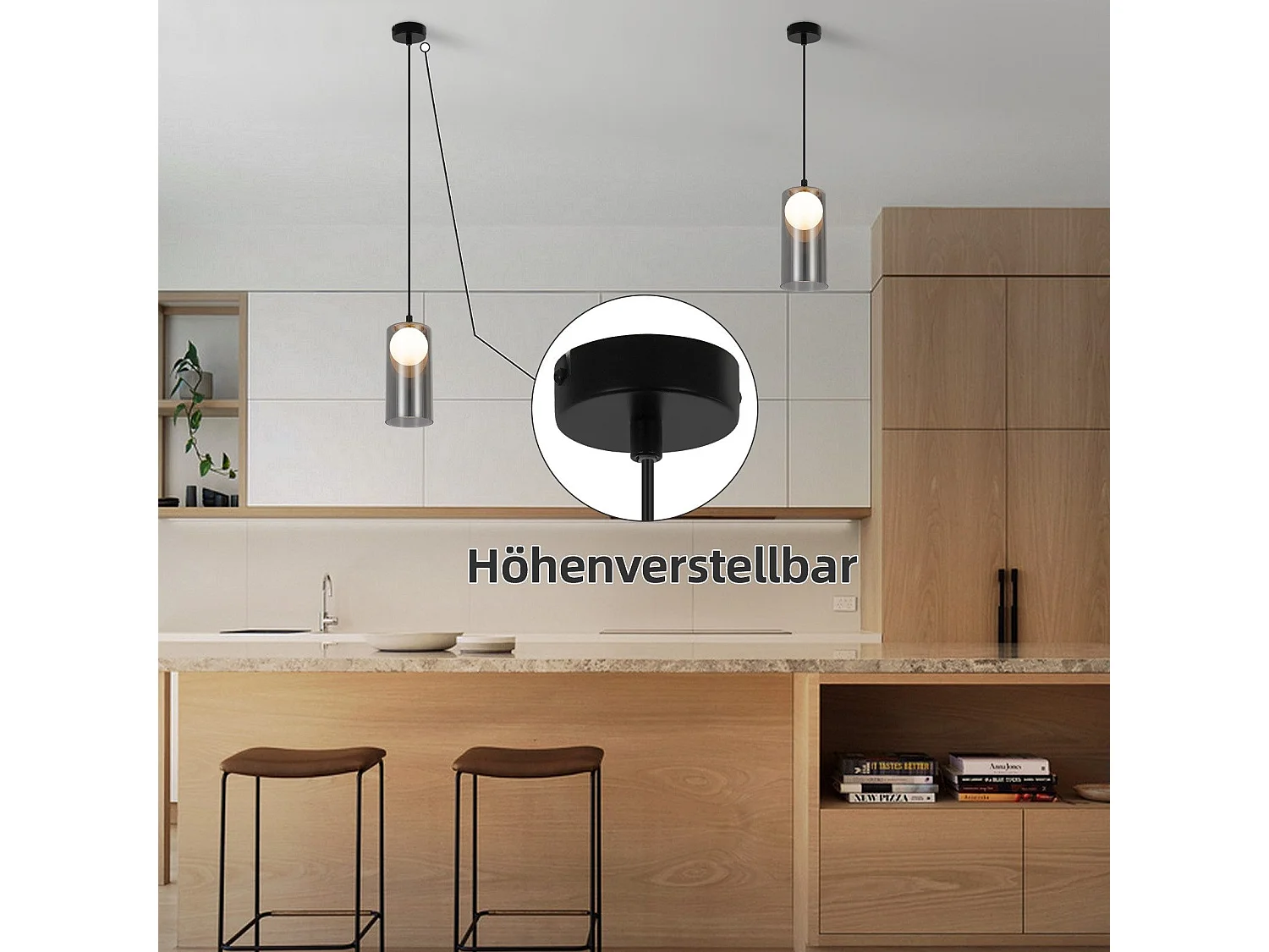 Lampe à Suspension  1er Vintage Pour Table à Manger, Gris Fumé, G9, Ovale, Hauteur Réglable, Pour Salon