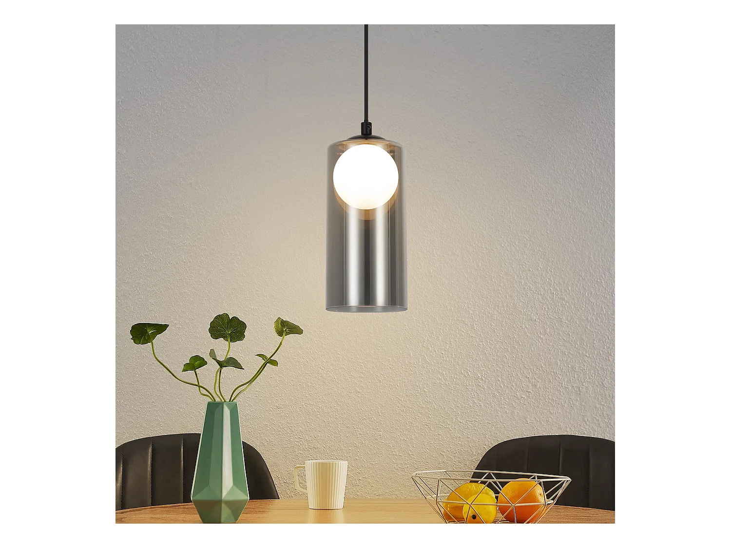 1st Vintage Pendelleuchte für Esstisch, Rauchgrau, G9, Oval, Höhenverstellbar, für Wohnzimmer