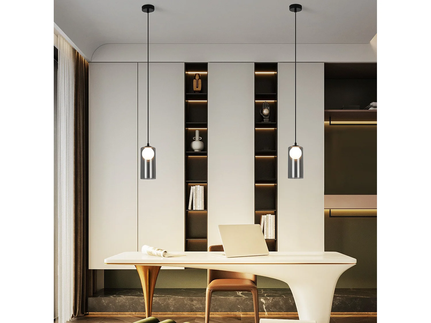 Lampe à Suspension  1er Vintage Pour Table à Manger, Gris Fumé, G9, Ovale, Hauteur Réglable, Pour Salon