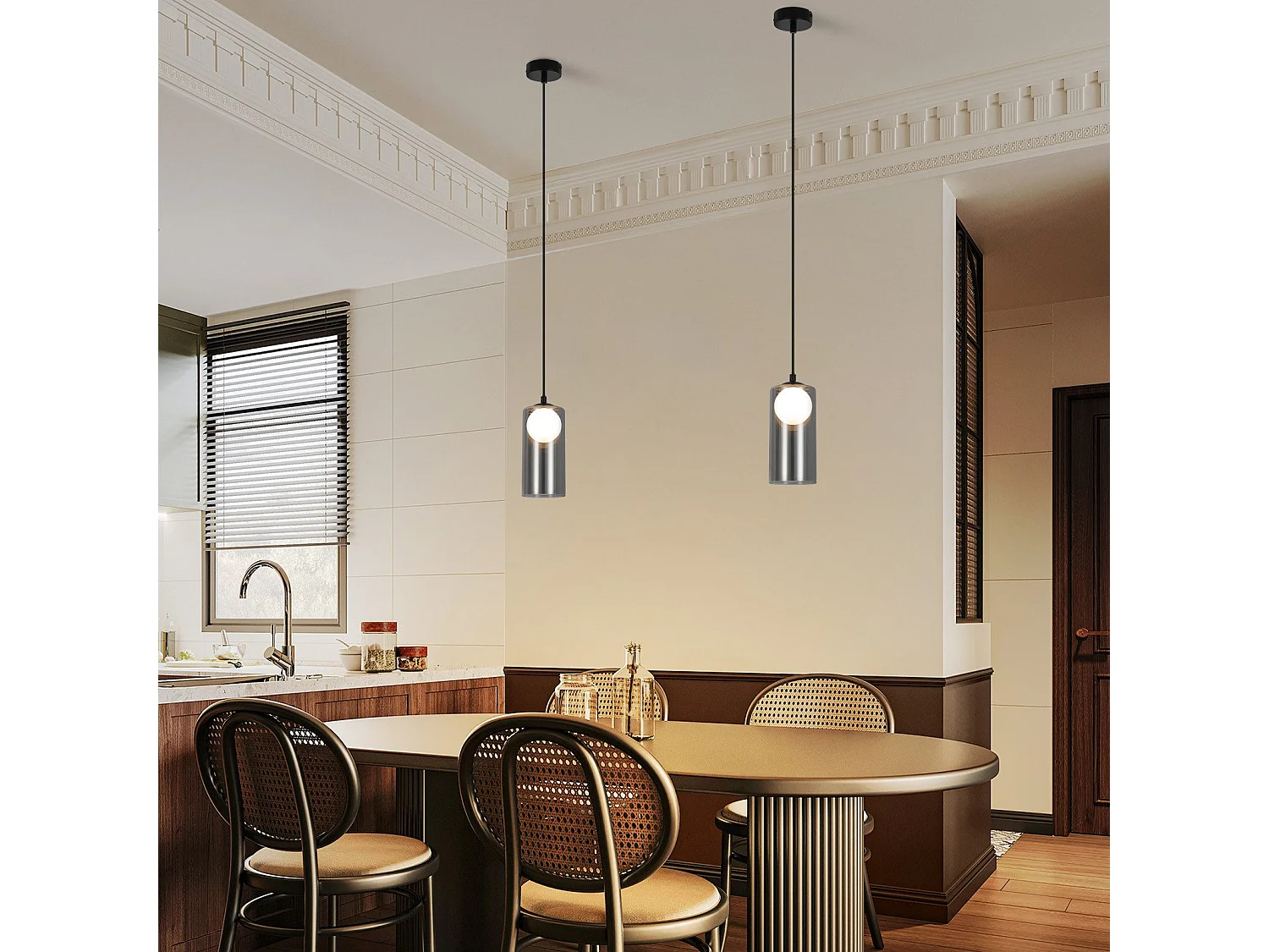 Lampe à Suspension  1er Vintage Pour Table à Manger, Gris Fumé, G9, Ovale, Hauteur Réglable, Pour Salon