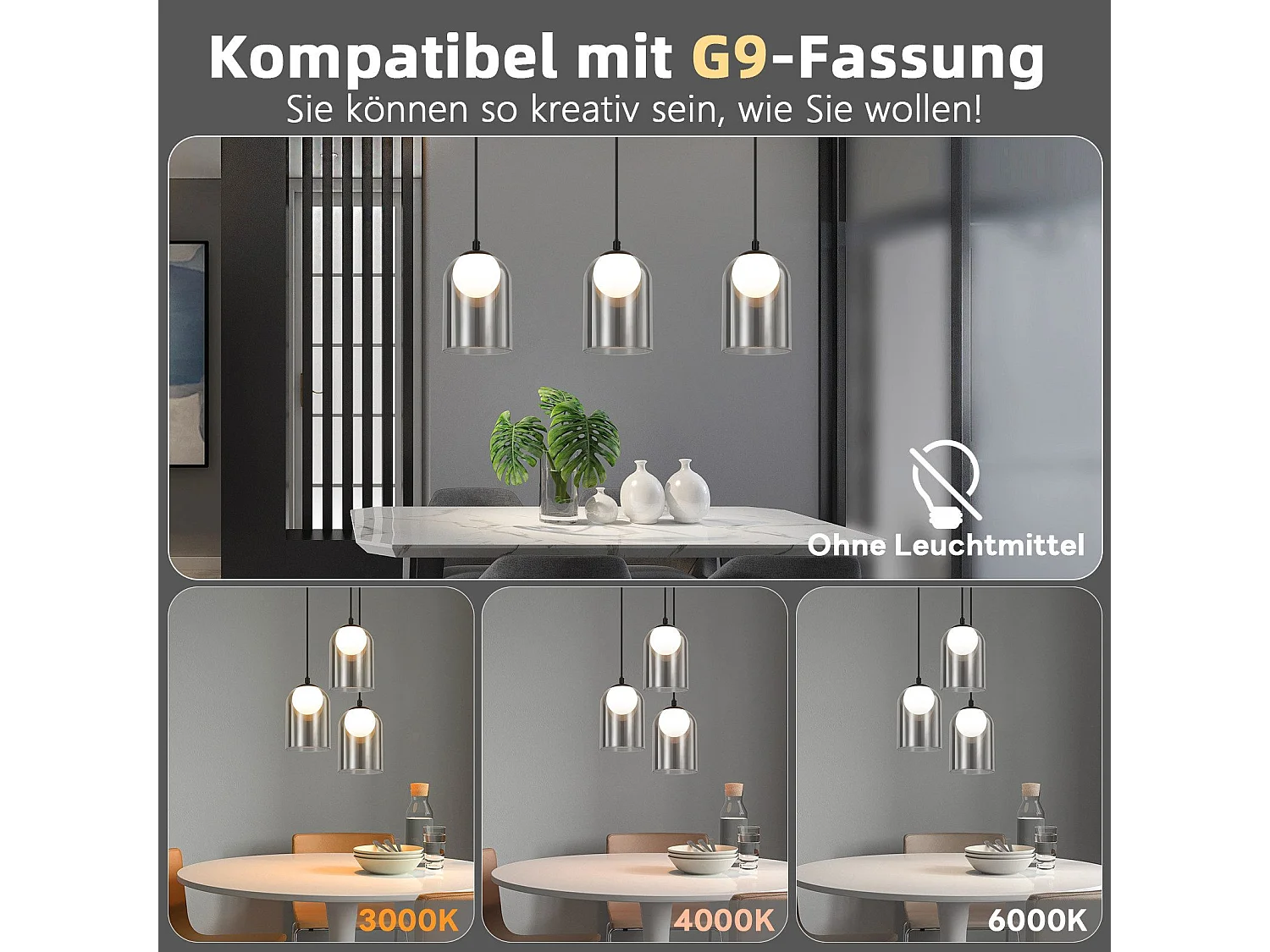 Pierwsza lampa wisząca Vintage do stołu jadalnego, przydymiona szarość G9, owalna, regulowana wysokość