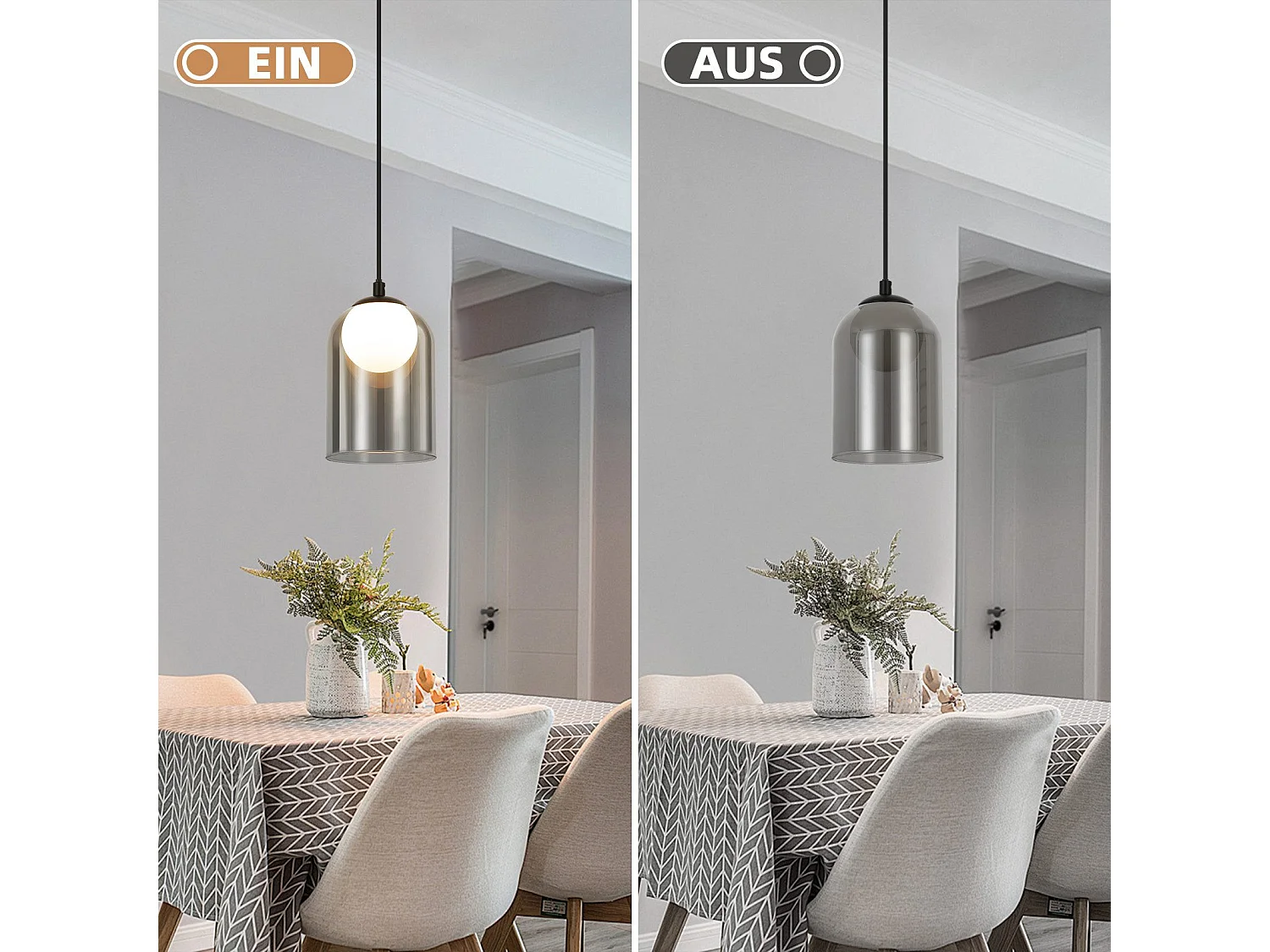 Lampe à Suspension 1er Vintage Pour Table à Manger Gris Fumé G9, Ovale Hauteur Réglable