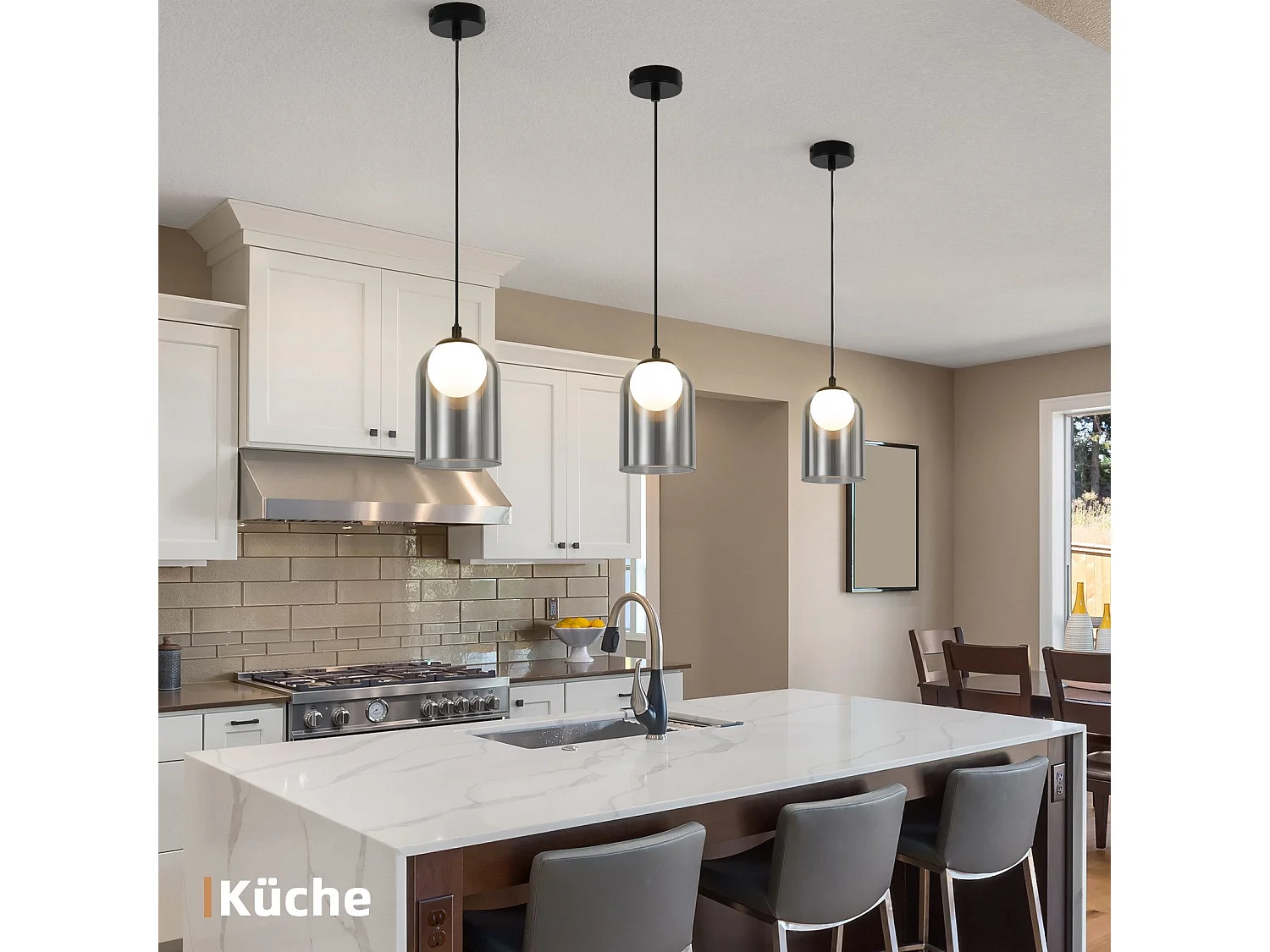 Lampe à Suspension 1er Vintage Pour Table à Manger Gris Fumé G9, Ovale Hauteur Réglable