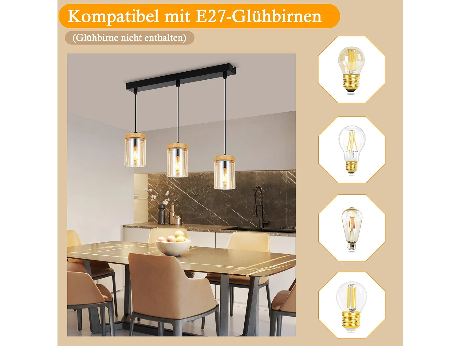 Vintage glazen 3-vlams eettafel hanglamp E27 hanglamp voor woonkamer