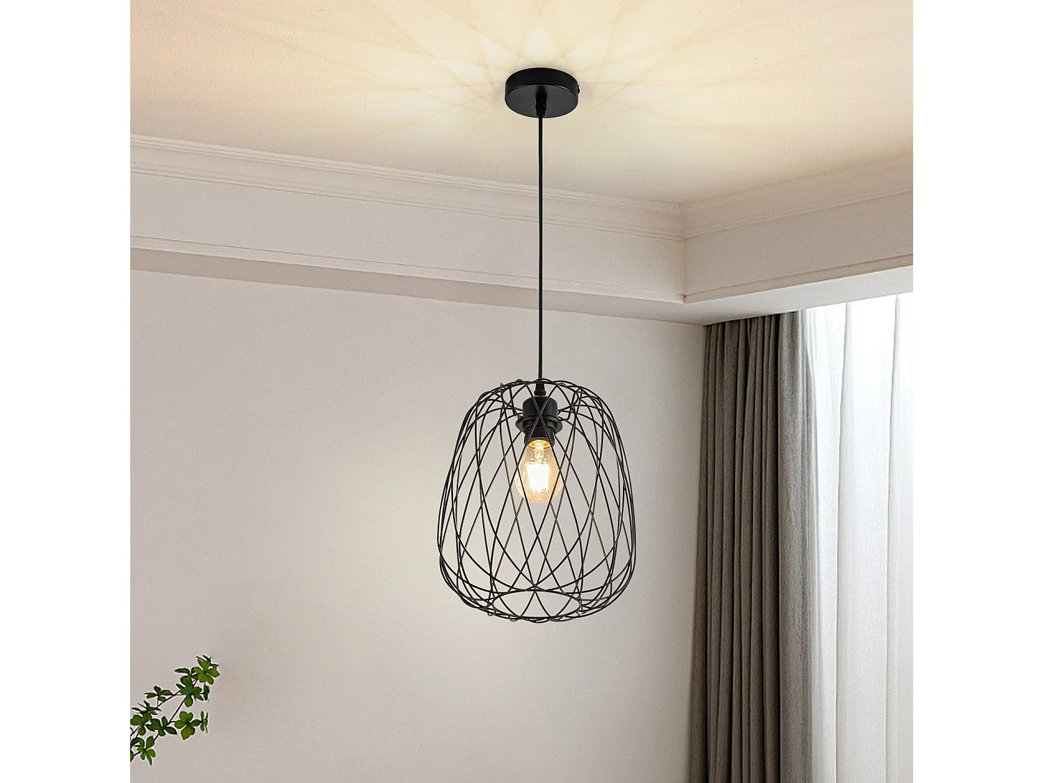 NETTLIFE Lampa wisząca do jadalni Lampa wisząca vintage - E27 Lampa wisząca sufitowa Czarna metalowa okrągła lampa wisząca