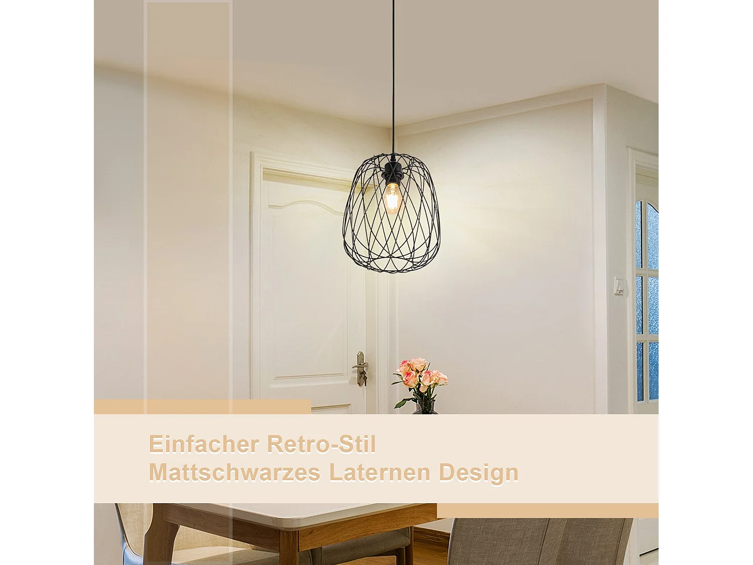 NETTLIFE Lampa wisząca do jadalni Lampa wisząca vintage - E27 Lampa wisząca sufitowa Czarna metalowa okrągła lampa wisząca