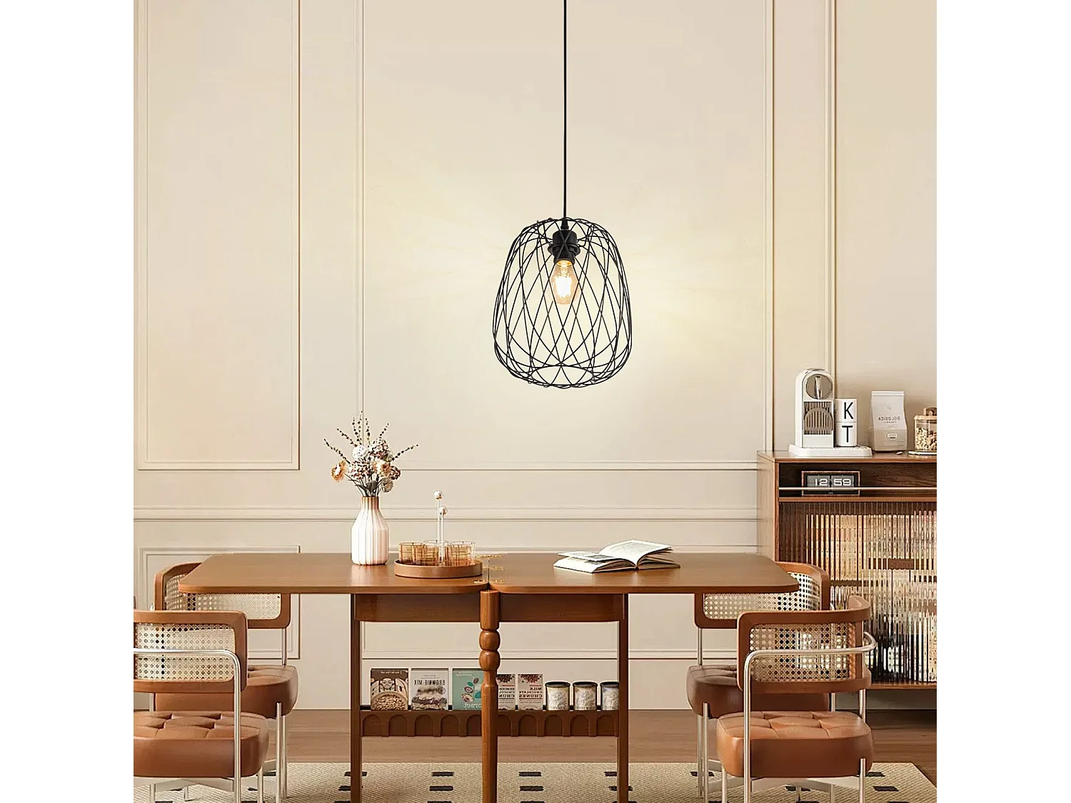 NETTLIFE Lampa wisząca do jadalni Lampa wisząca vintage - E27 Lampa wisząca sufitowa Czarna metalowa okrągła lampa wisząca