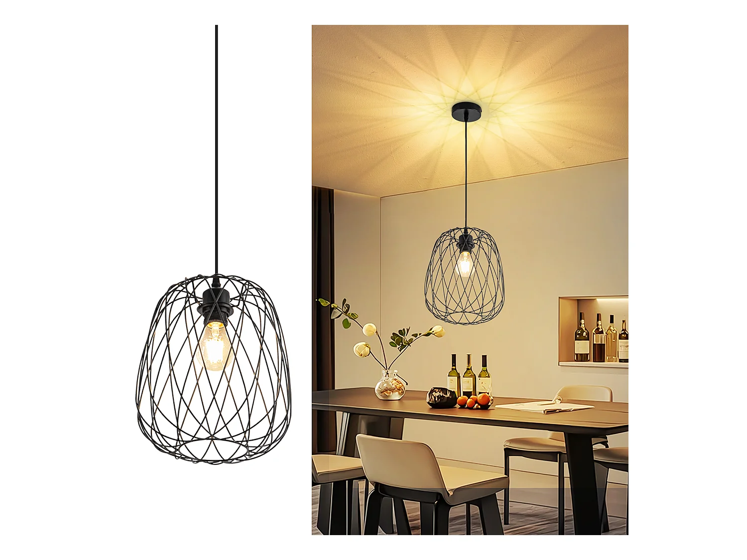 NETTLIFE Suspension Table à manger Suspension Vintage - Suspension E27 Plafonnier Suspension Métal Noir Ronde Suspension