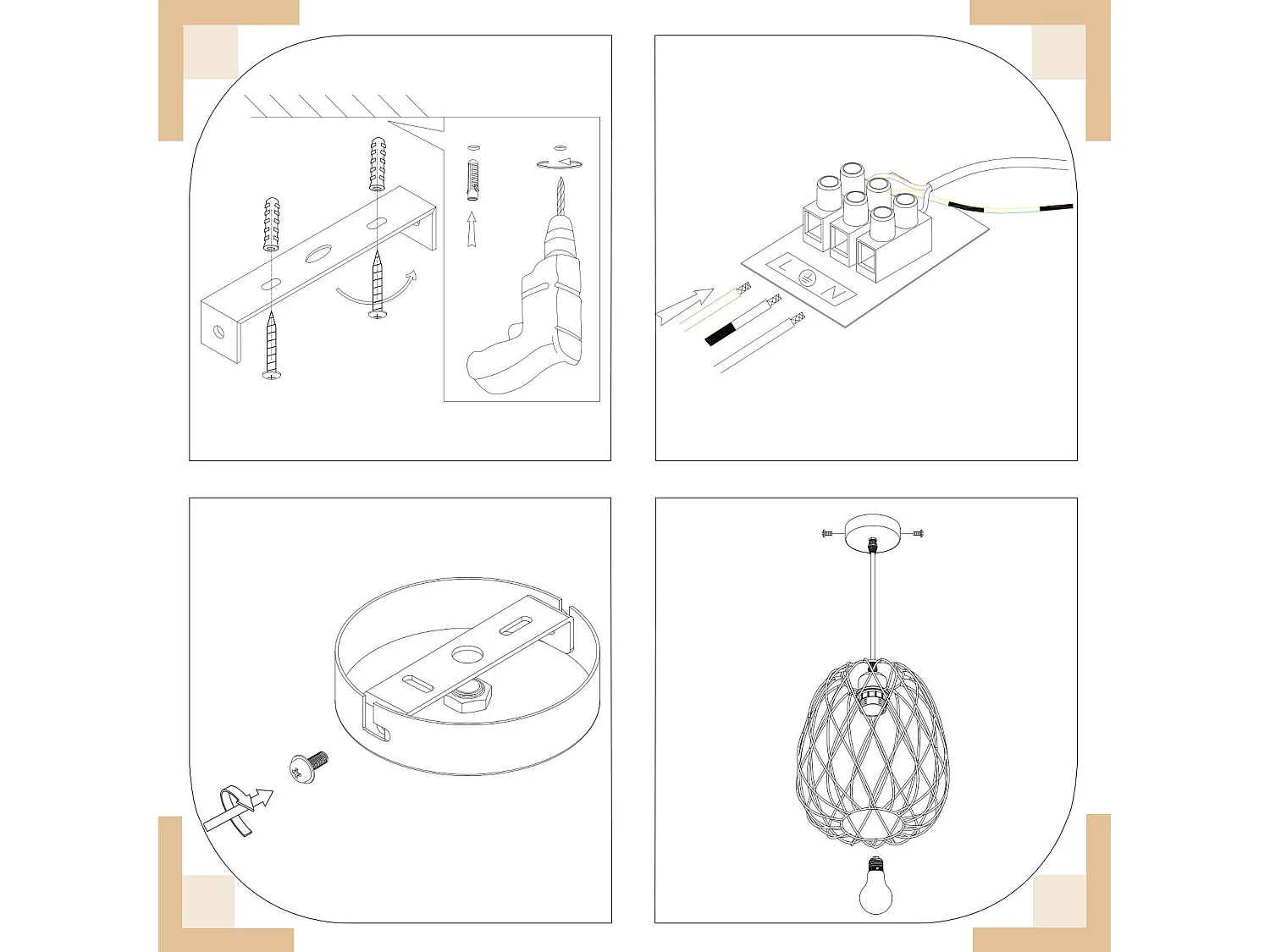 NETTLIFE Suspension Table à manger Suspension Vintage - Suspension E27 Plafonnier Suspension Métal Noir Ronde Suspension