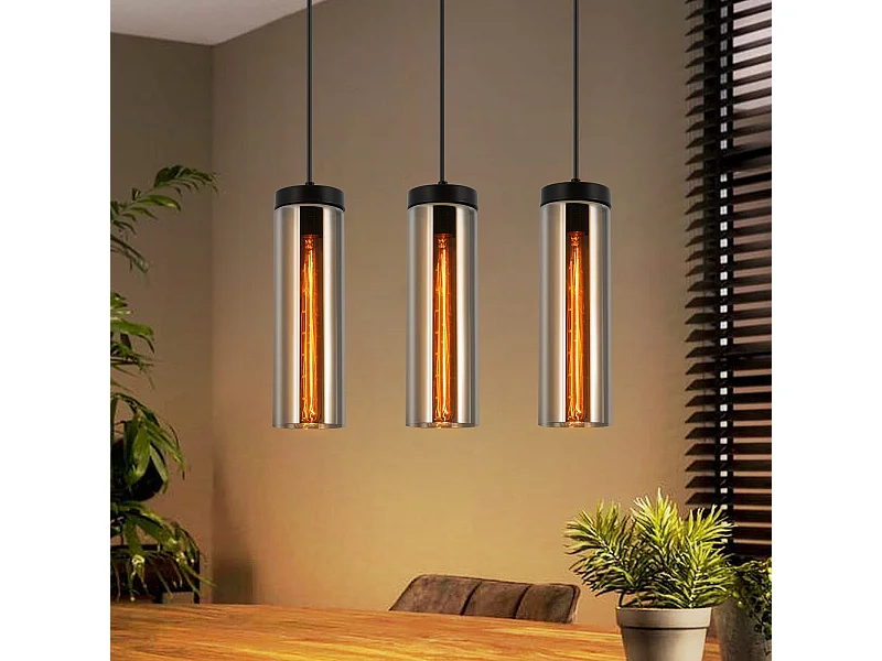 Retro mattschwarze Glas-Esstisch-Pendelleuchte 3-flammig E27