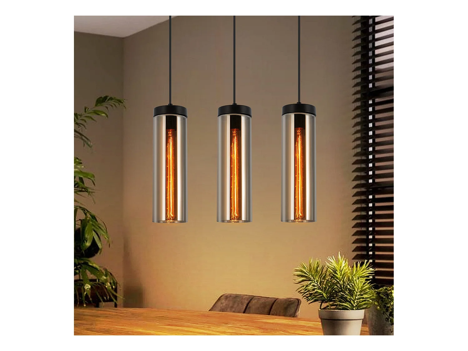 Lampe à Suspension Pour Table à Manger En Verre Noir Mat Rétro 3 Flammes E27