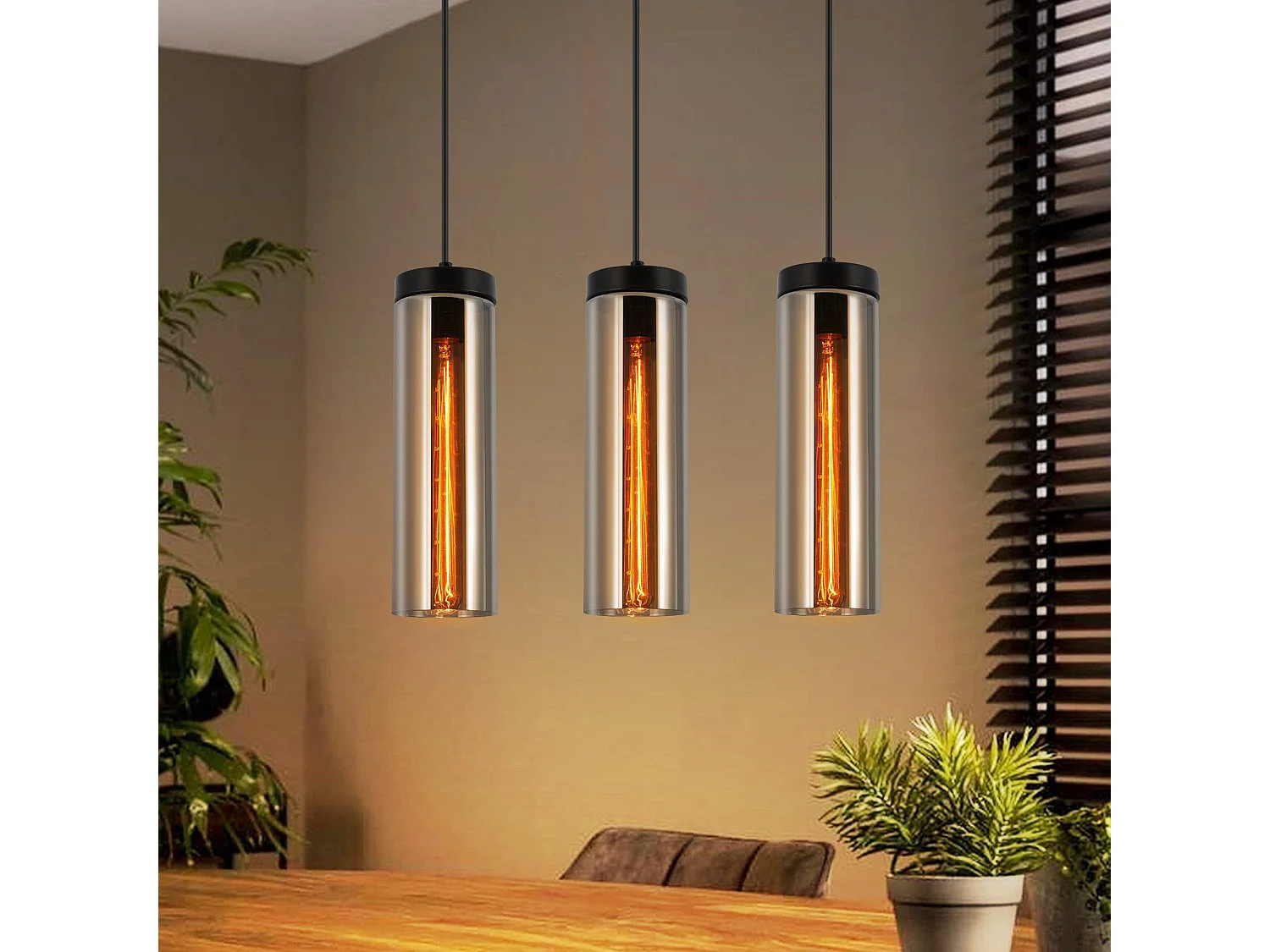 Lampe à Suspension Pour Table à Manger En Verre Noir Mat Rétro 3 Flammes E27